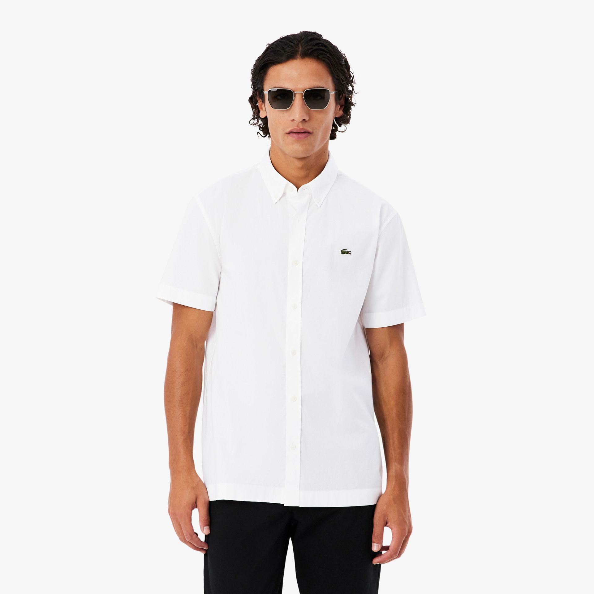 Lacoste Koszula Popelinowa O Regularnym Kroju Z Krótkim Rękawem Męskie Biały
