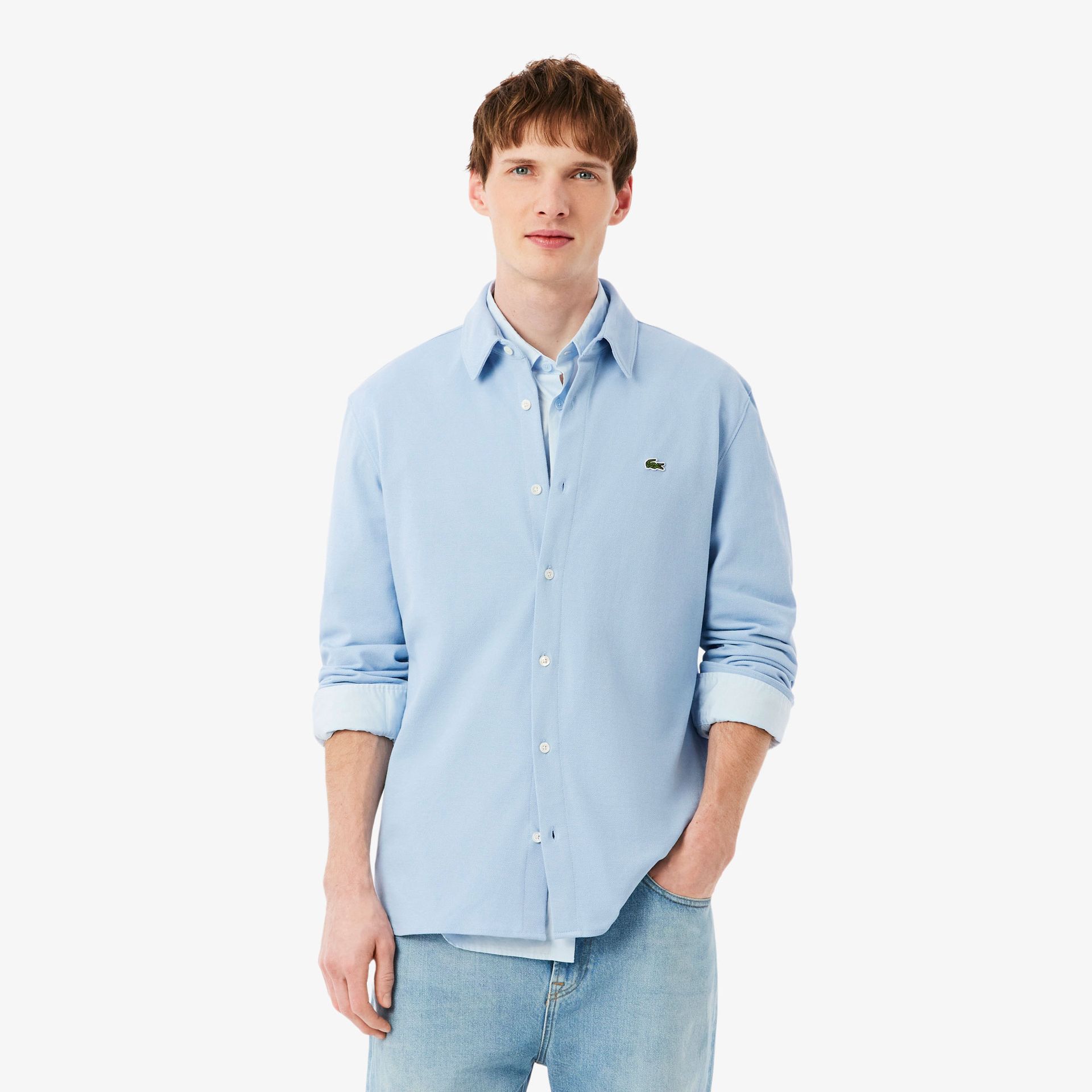 Lacoste Koszula Slim Fit Z Bawełnianej Piki Męskie Niebieski