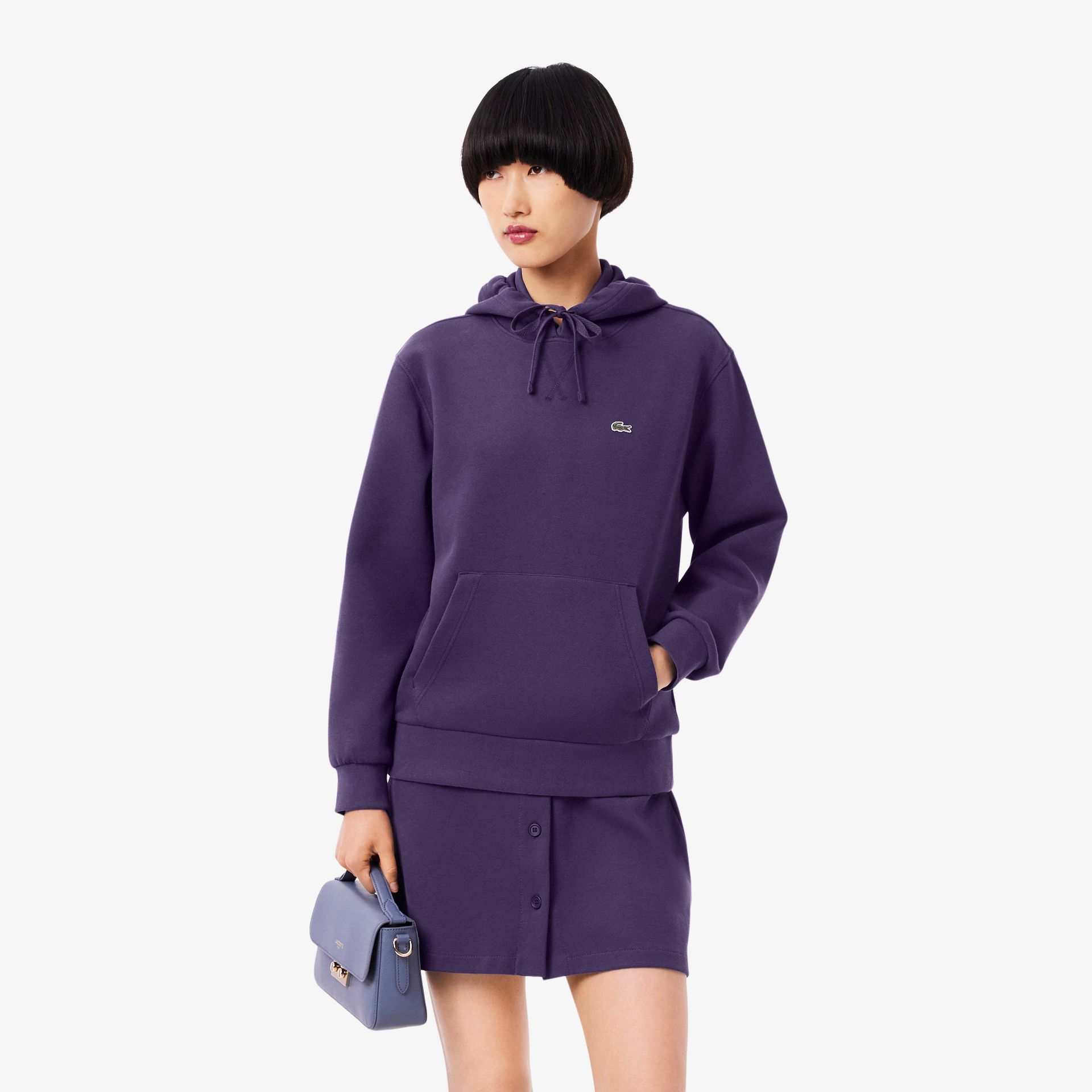Lacoste Bluza Damska Z Kapturem Relaxed Fit Fioletowa Fioletowy