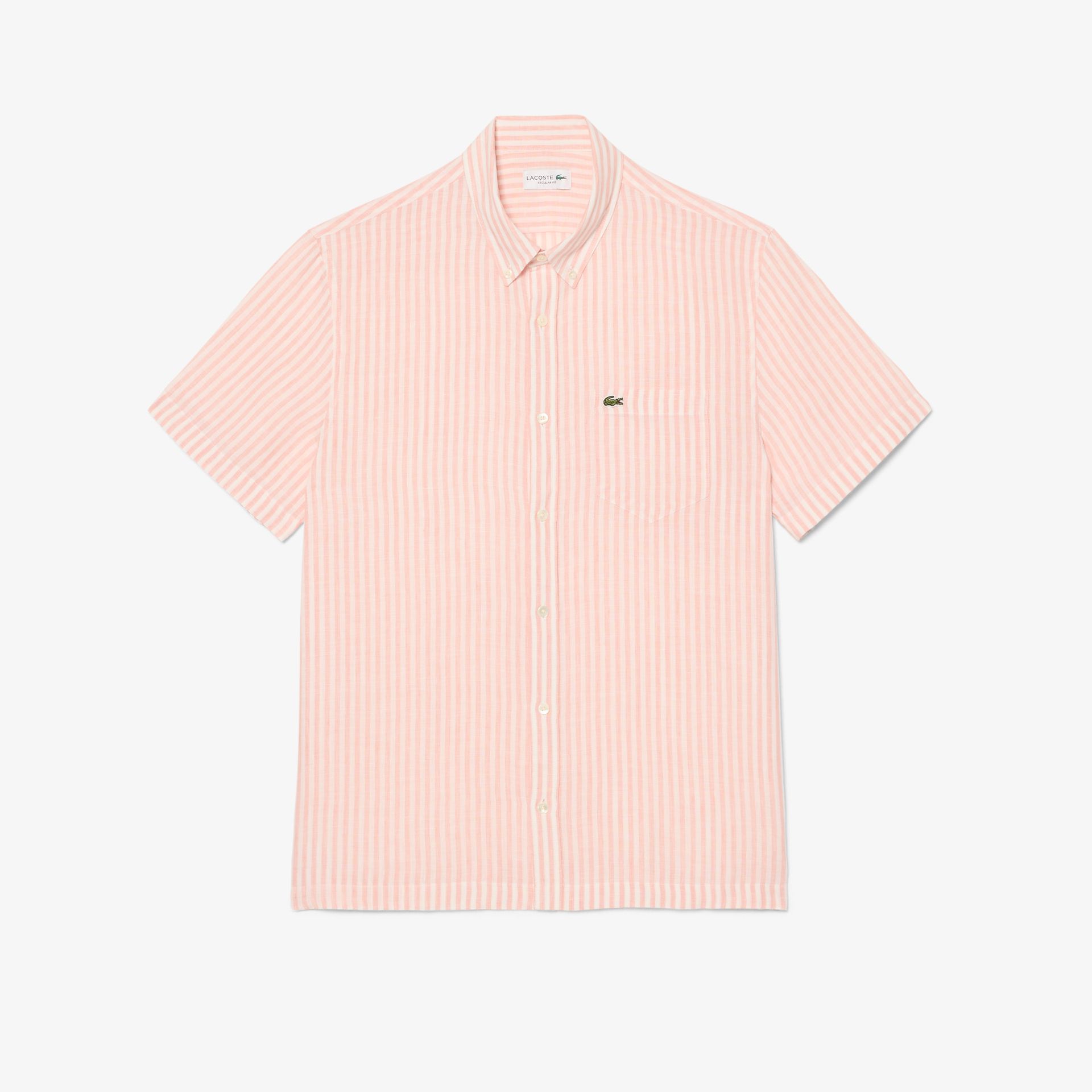 Lacoste Lniana Koszula Z Krótkim Rękawem O Kroju Regular Fit Męskie Różowy