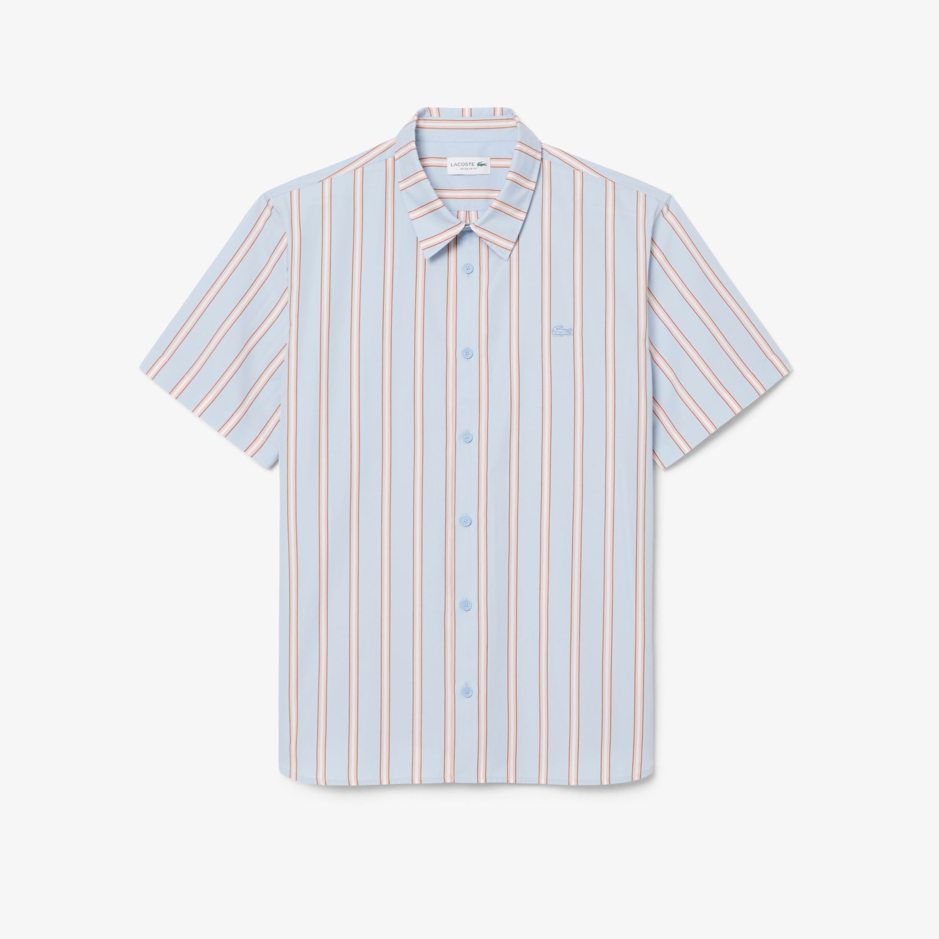 Lacoste Koszula Męska Z Krótkim Rękawem W Paski Regular Fit Niebieska Niebieski