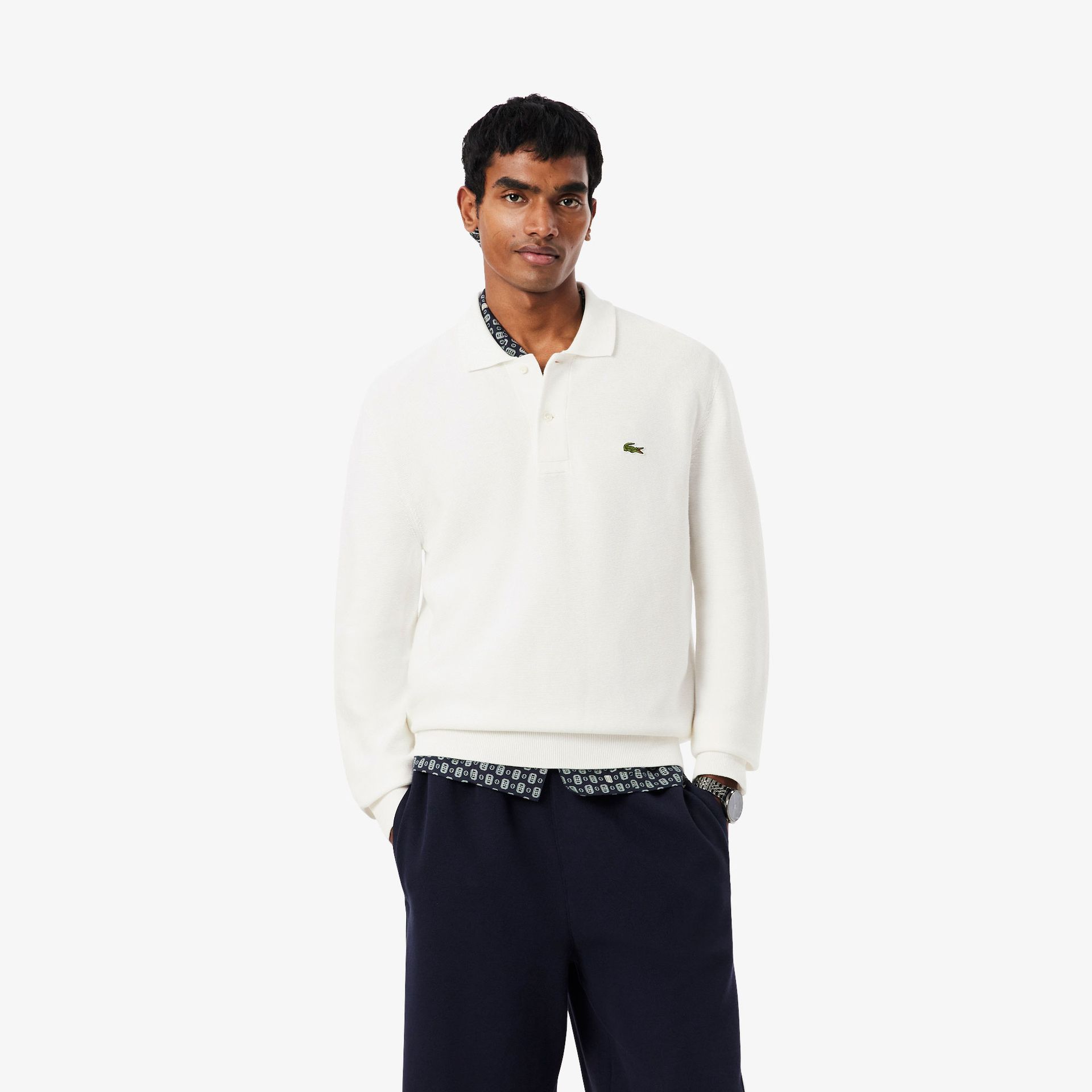 Lacoste Dziana Koszulka Polo Z Długim Rękawem I Krój Classic Fit Kremowa Męskie Biały