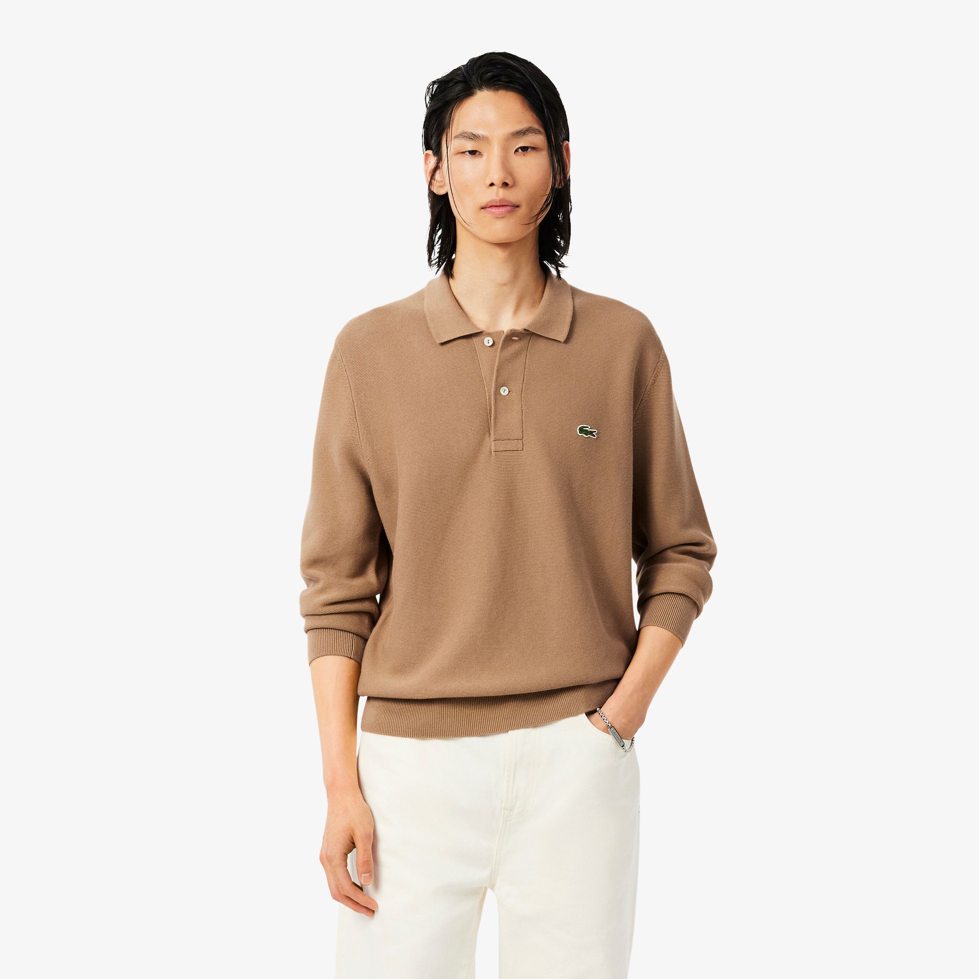 Lacoste Dziana Koszulka Polo Z Długim Rękawem I Krój Classic Fit Brązowa Męskie Brązowy