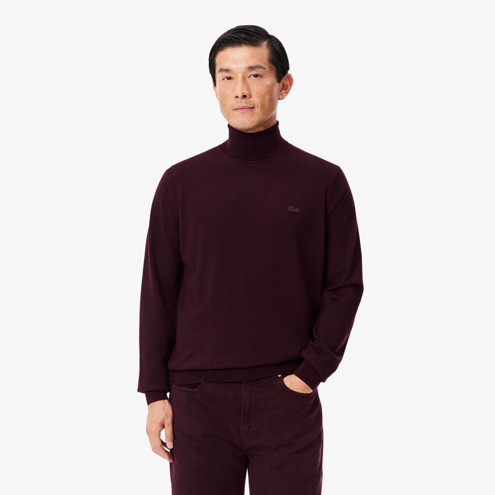 Lacoste Sweter Z Wełny Merino Z Golfem Męskie Brązowy