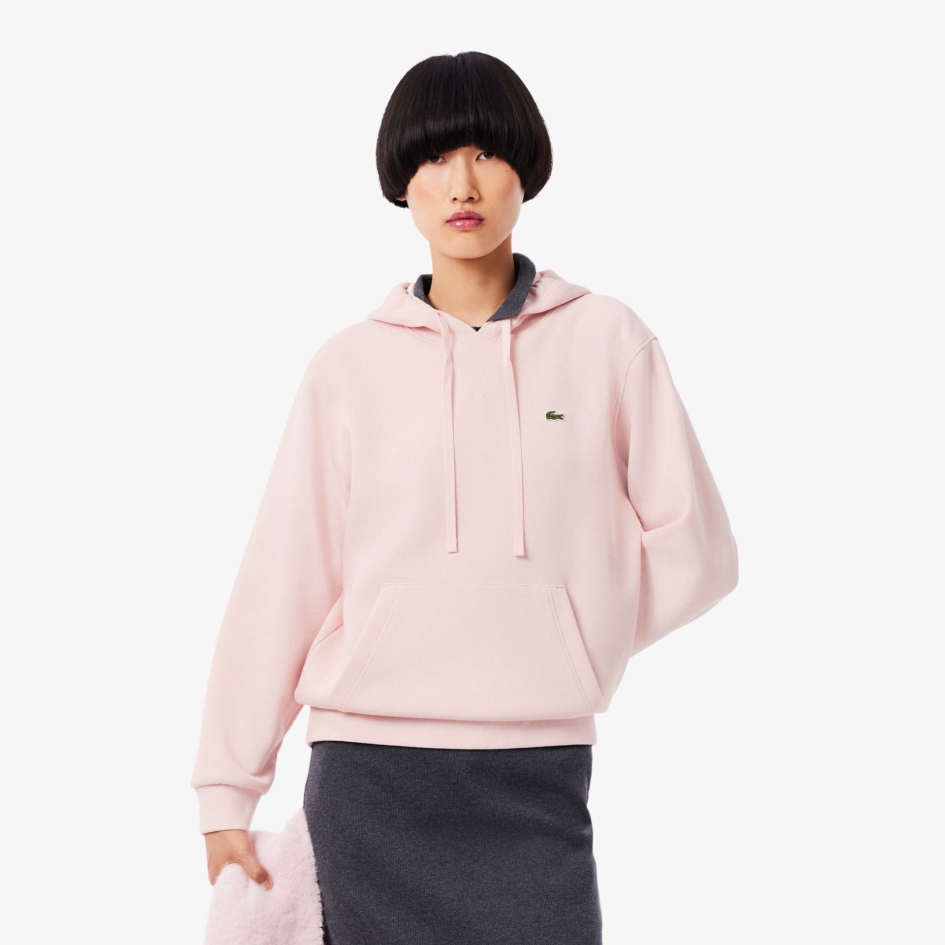 Lacoste Bluza Damska Z Kapturem Relaxed Fit Różowa Różowy