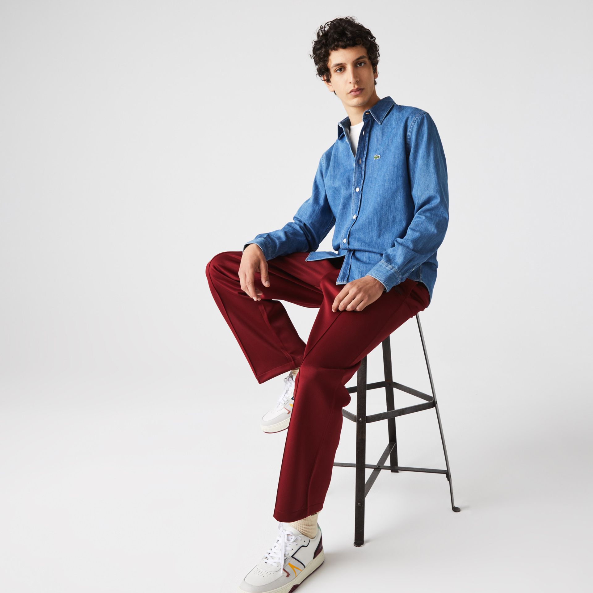 Lacoste Bawełniana Organiczna Denimowa Koszula Męska Regular Fit Niebieski