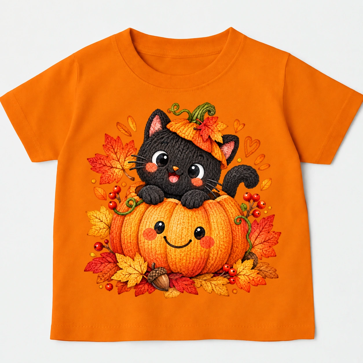 Pomarańczowa Koszulka NA HALLOWEEN Z KOTEM I DYNIĄ
