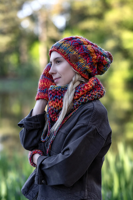 Czapka MERINO Smile Przygaszone Czerwienie + podszewka BAWEŁNA