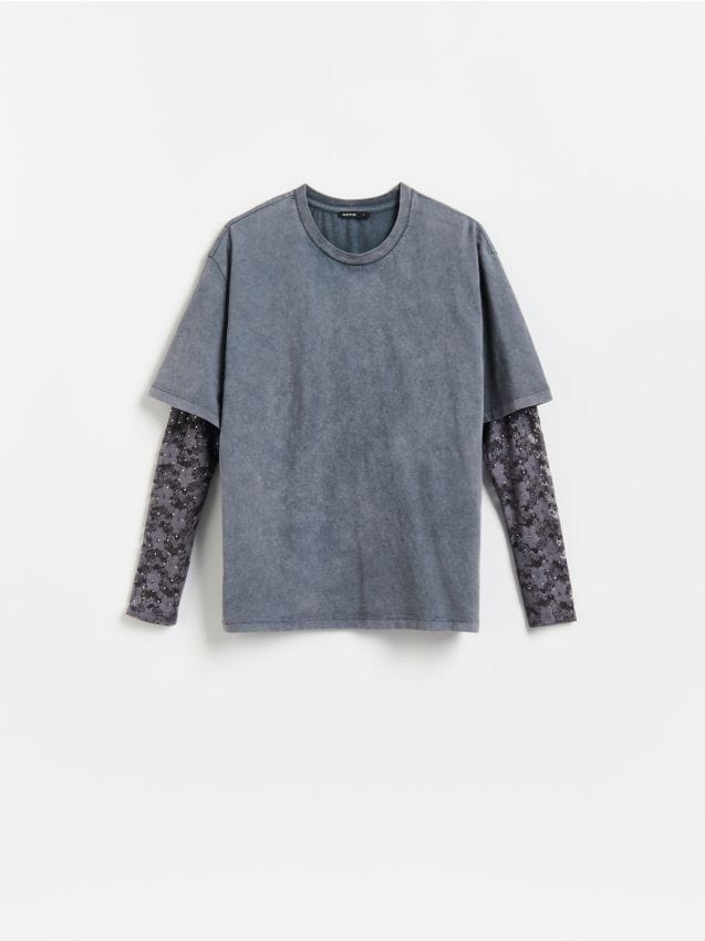 Reserved - Longsleeve oversize z koronką - ciemnoszary
