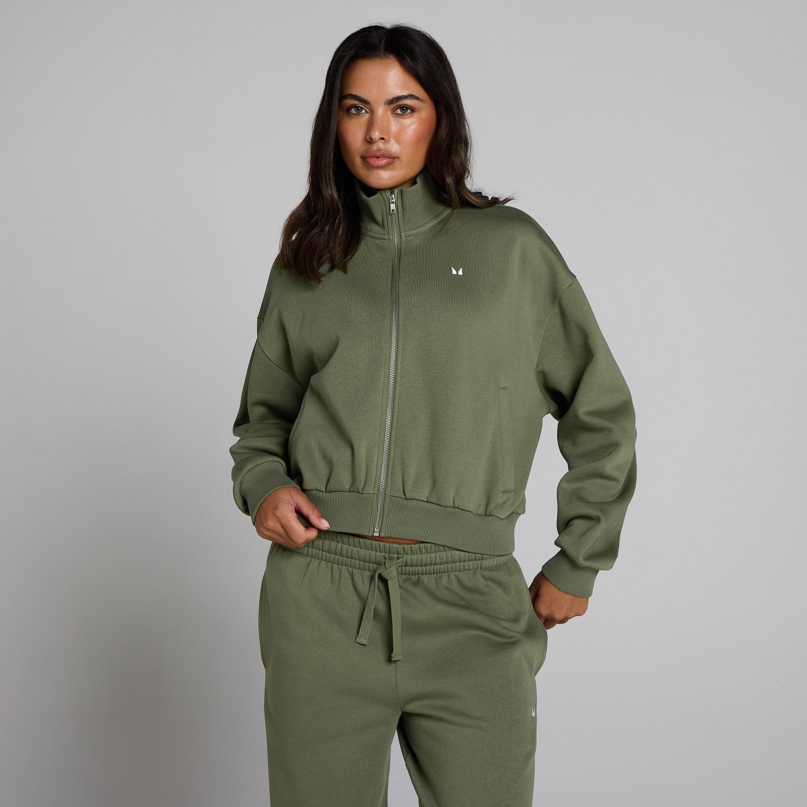 MP Damska Kurtka Bomber Basics na Zamek - Prany Oliwkowy - XXL