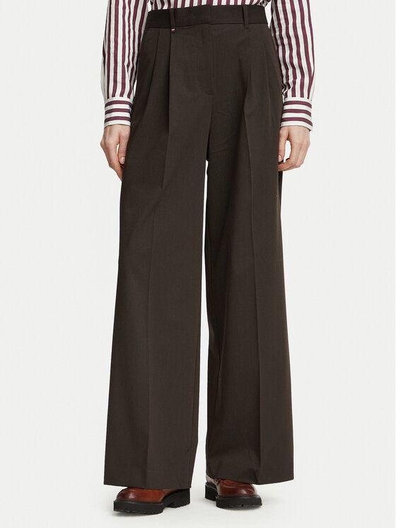 Tommy Hilfiger Spodnie materiałowe Blend WW0WW51898 Brązowy Wide Leg