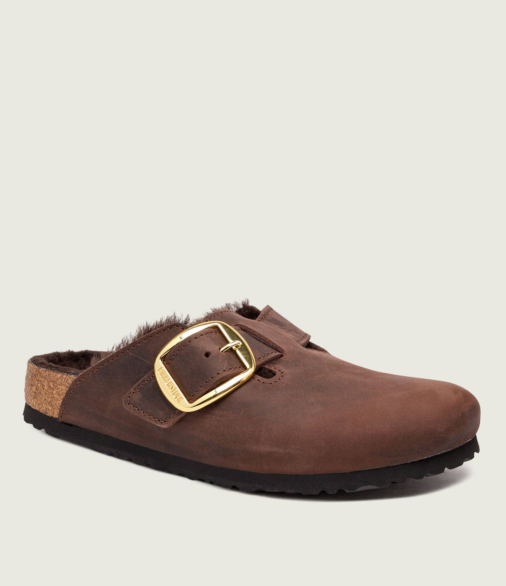 Birkenstock Skórzane Ocieplane mule Boston Big Buckle shearling narrow fit