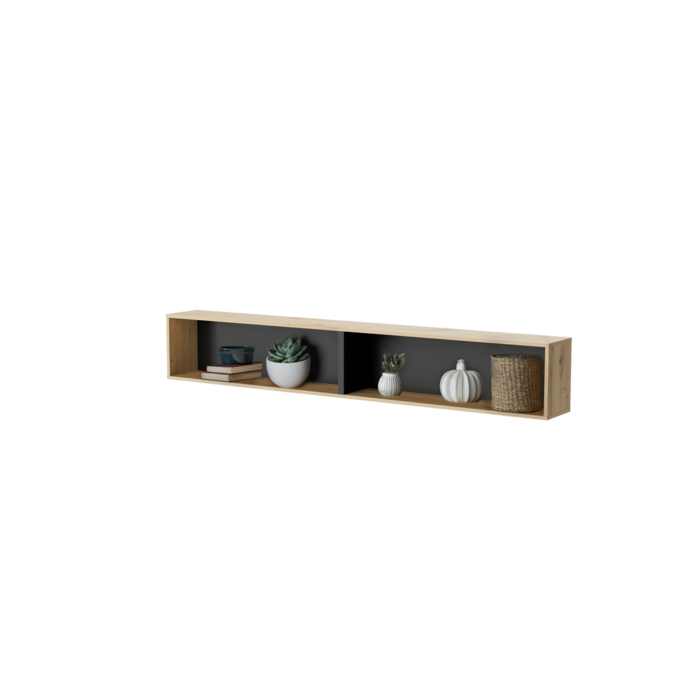 Półka wisząca Bed Concept BC-30 211x33x25 cm Dąb artisan/Czarny dekoracyjna praktyczna do sypialni