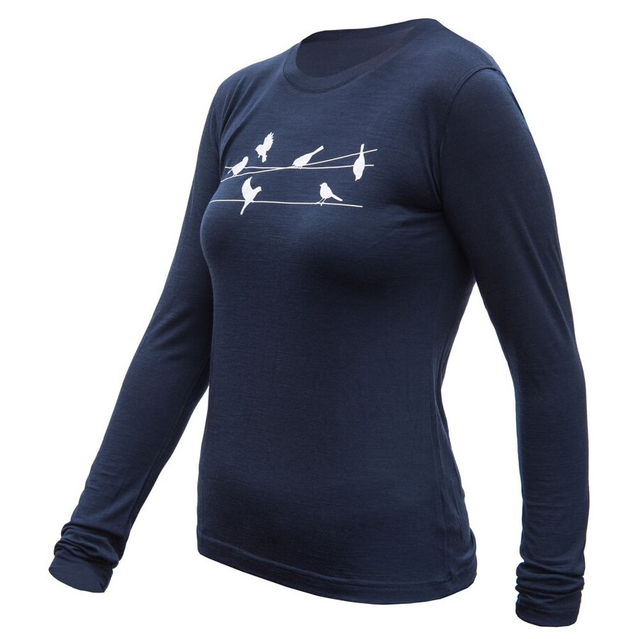 Koszulka funkcyjna damska z długim rękawem Sensor Merino Active Songbirds Rozmiar: S / Kolor: ciemnoniebieski