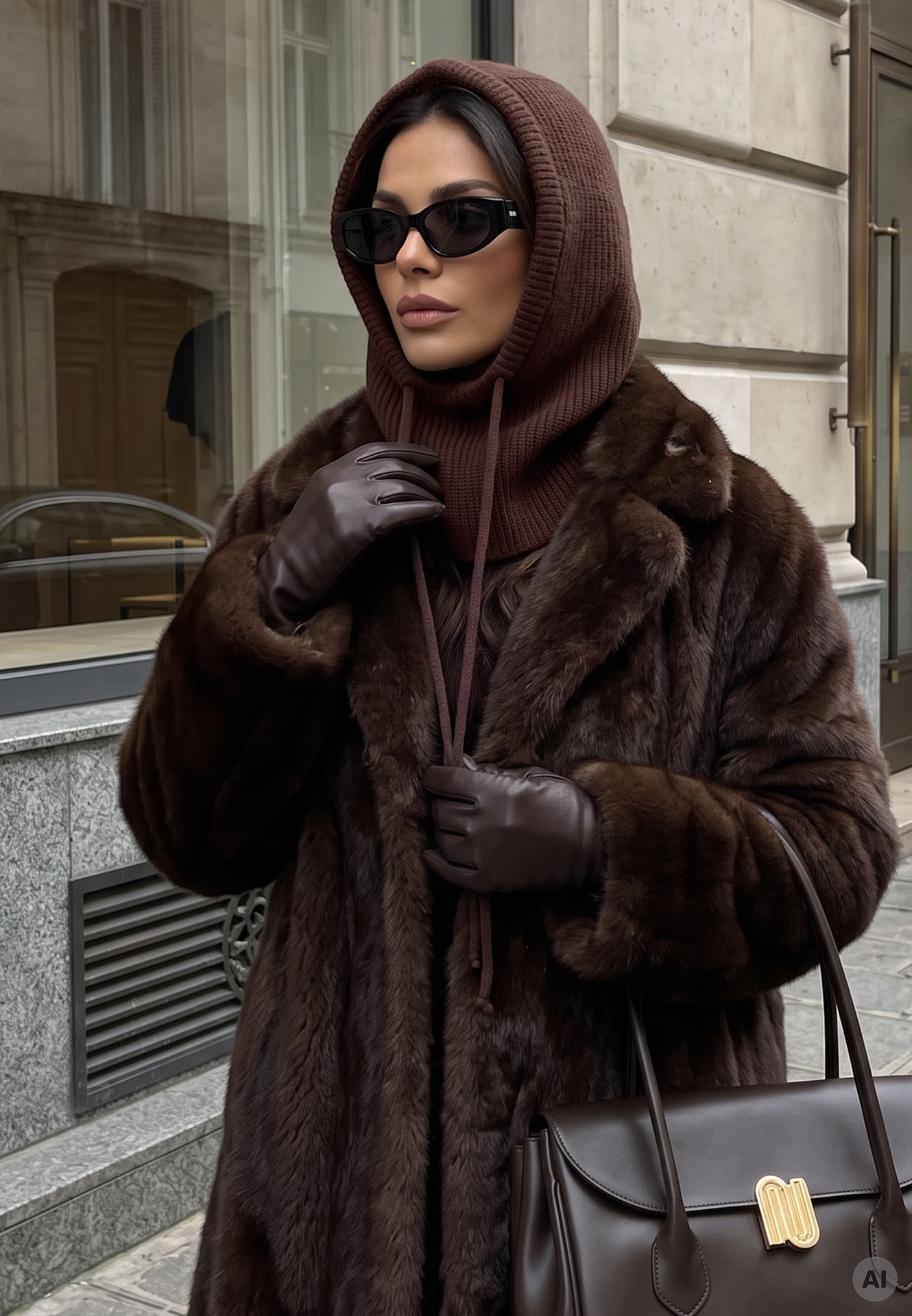 Brązowa Balaclava Zimowa z Wiązaniem pod Szyją Hites