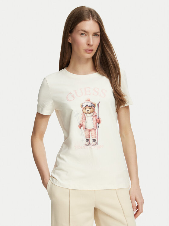 Guess T-Shirt V6BI19 K6749 Kremowy Regular Fit