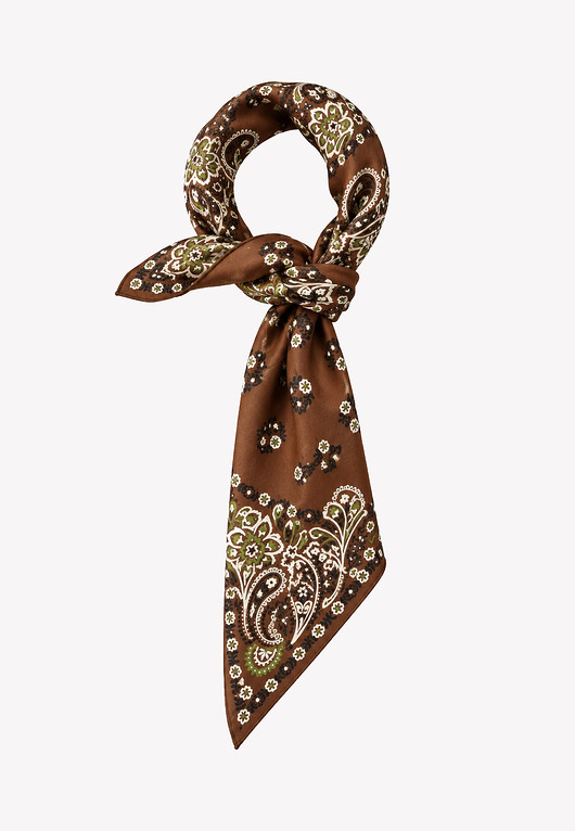 Apaszka wełna jedwab damska brązowa w paisley 65x65 cm