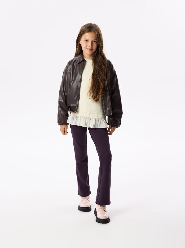 Reserved - Ocieplane legginsy flare - fioletowy