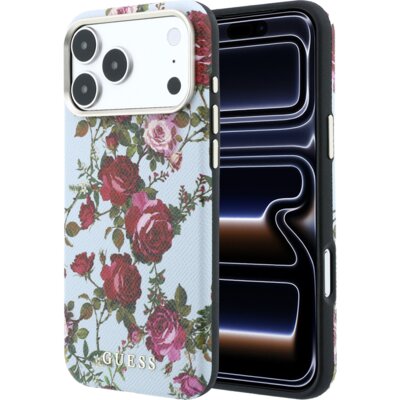 Guess Etui Blossom Roses Print MagSafe do Apple iPhone 17 Pro Max/18 Pro Max Niebieski GUHMP18X6PWGTBEB
