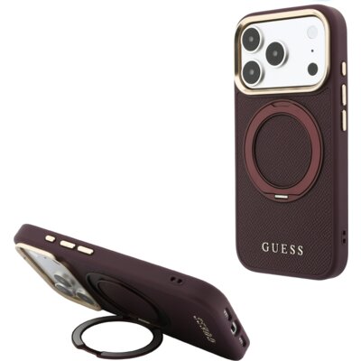 Guess Etui Ring Stand 360 Grained Classic Logo MagSafe do Apple iPhone 17 Pro/18 Pro Burgundowy GUHMP18L6PSGRSCLU