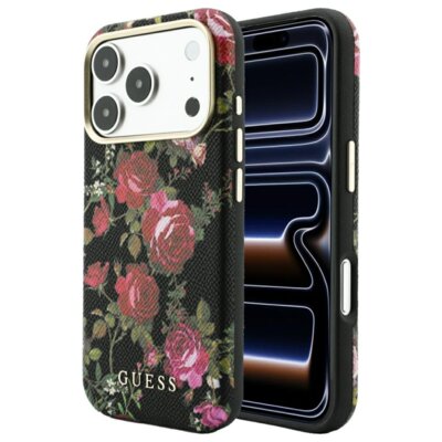 Guess Etui Blossom Roses Print MagSafe do Apple iPhone 17 Pro/18 Pro Czarny GUHMP18L6PWGTBEK