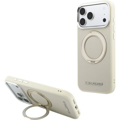 Karl Lagerfeld Etui Ring Stand 360 Saffiano Classic Logo MagSafe do Apple iPhone 17 Pro/18 Pro Beżowy KLHMP18L6PSARSKME