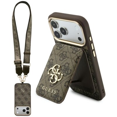 Etui GUESS 4G MagSafe do Apple iPhone 17 Pro/18 Pro Brązowy + Portfel + Smycz