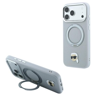 Karl Lagerfeld Etui 360 Karl Head Pin MagSafe do Apple iPhone 17 Pro Max/18 Pro Max Szary KLHMP18XPSRSKLHG