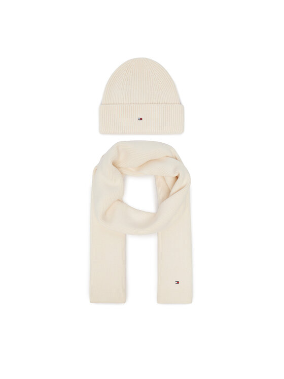 Tommy Hilfiger Zestaw szalik i czapka AW0AW19136 Kremowy