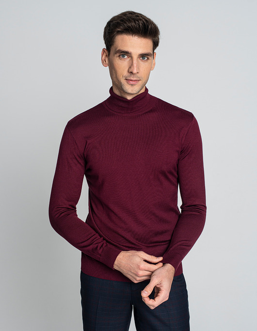 Sweter męski z golfem Goito bordowy