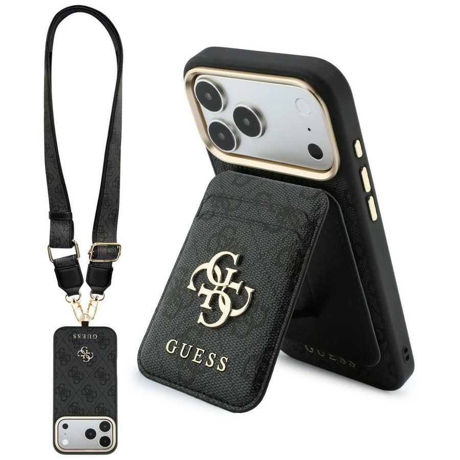 Etui Guess 4G z portfelem i smyczą Magsafe do iPhone 18 Pro / 17 Pro brązowy