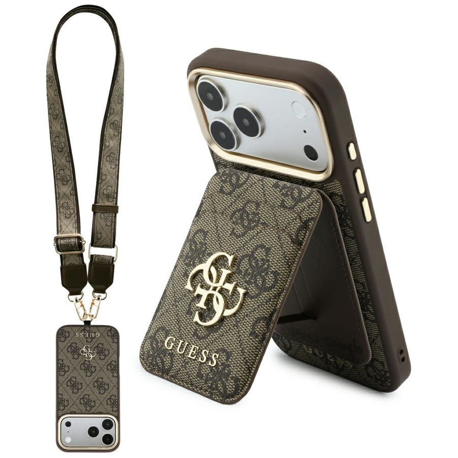 Etui Guess 4G z portfelem i smyczą MagSafe do iPhone 18 Pro / 17 Pro brązowy
