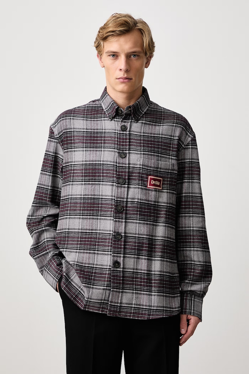 Drôle de Monsieur Boxy Flanel Checked koszula bawełniana męska