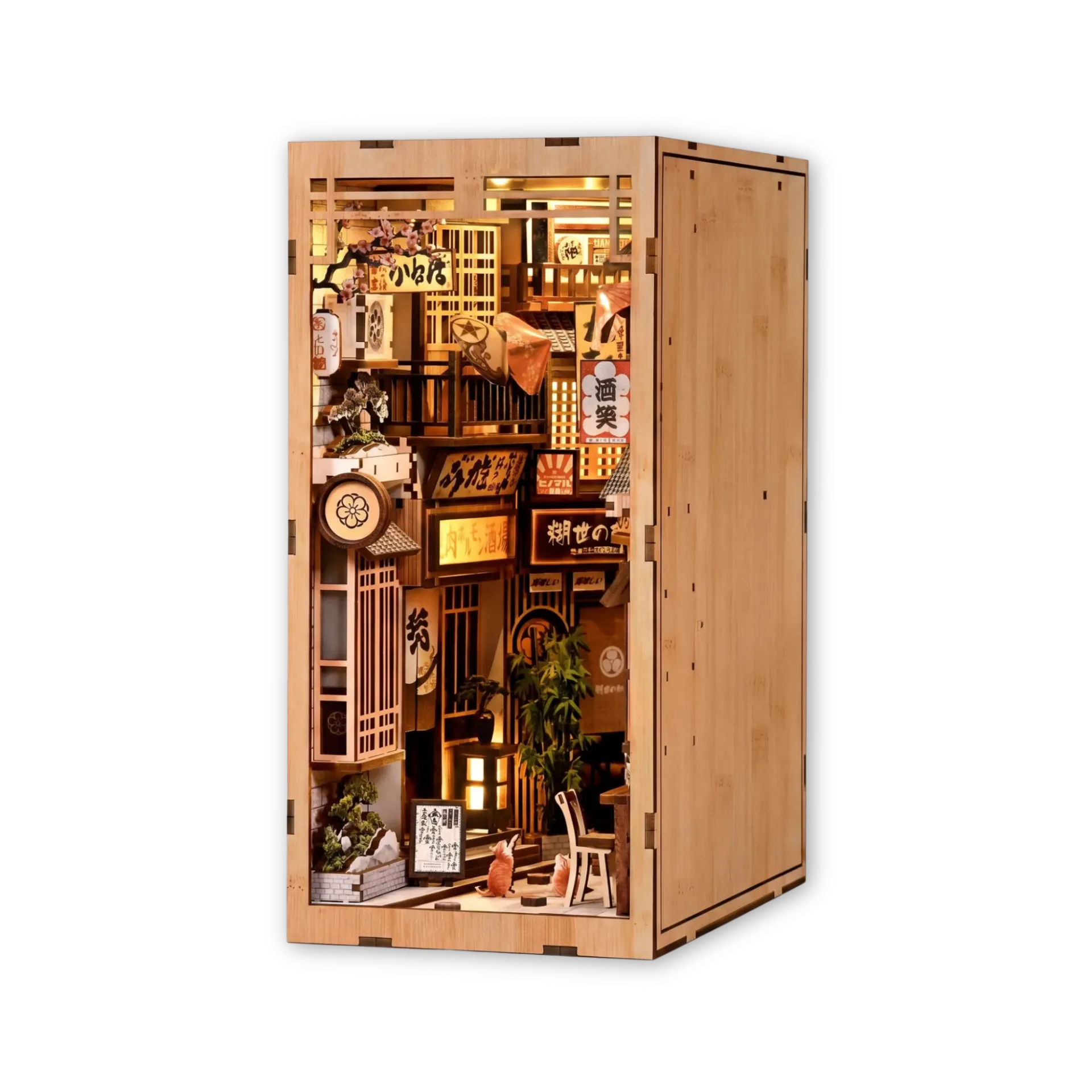 Zestaw DIY Book Nook dla dorosłych Mała Japonia Domek miniaturowy z LED 280 elementów Diorama na regał 23 x 18 x 11 cm Lubiwood