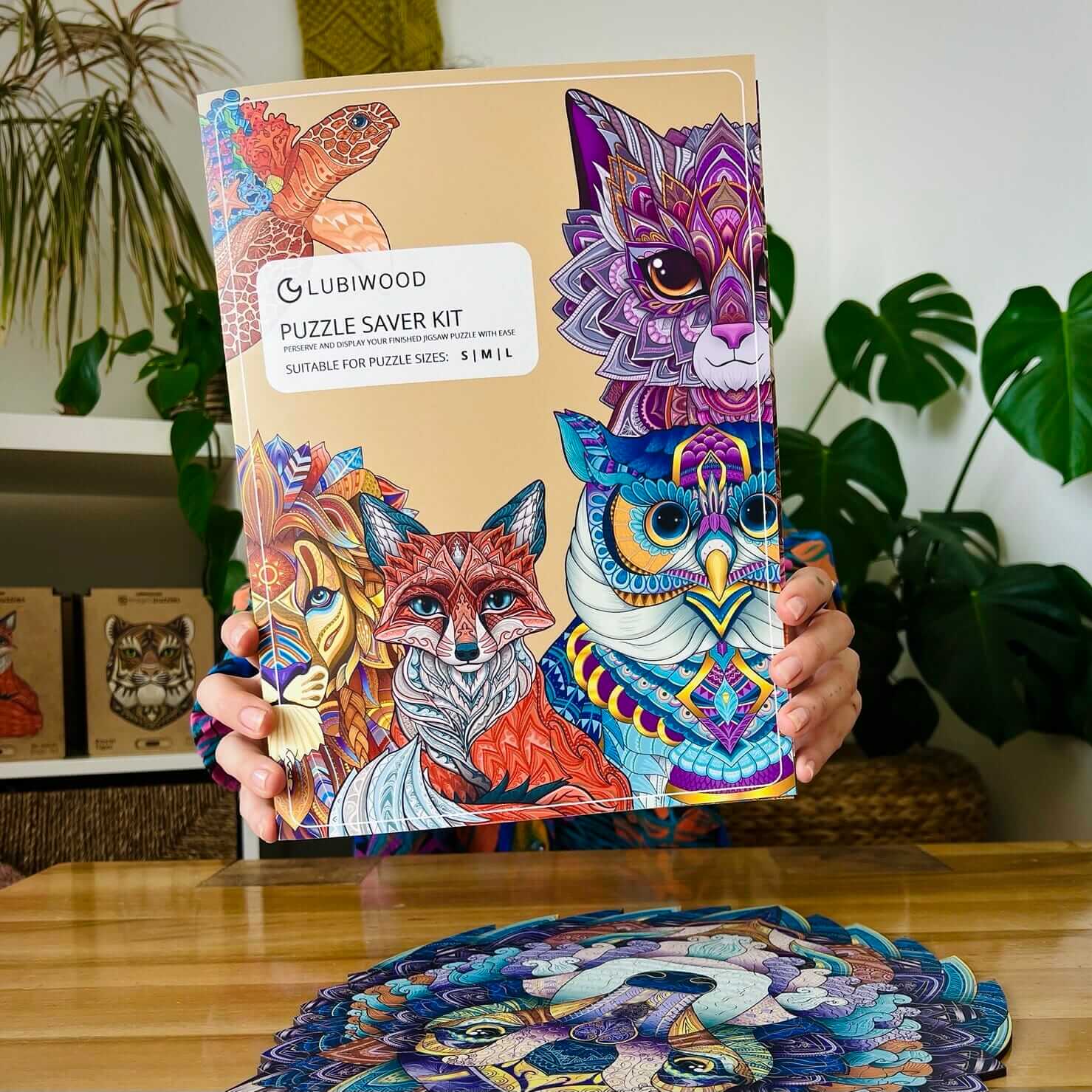 Lubiwood Zestaw Do Utrwalenia Puzzli, Klej i Zestaw do Wieszania Puzzli, Rozmiar Uniwersalny, Zachowaj i Wyeksponuj Ułożone Drewniane Puzzle, Prezent