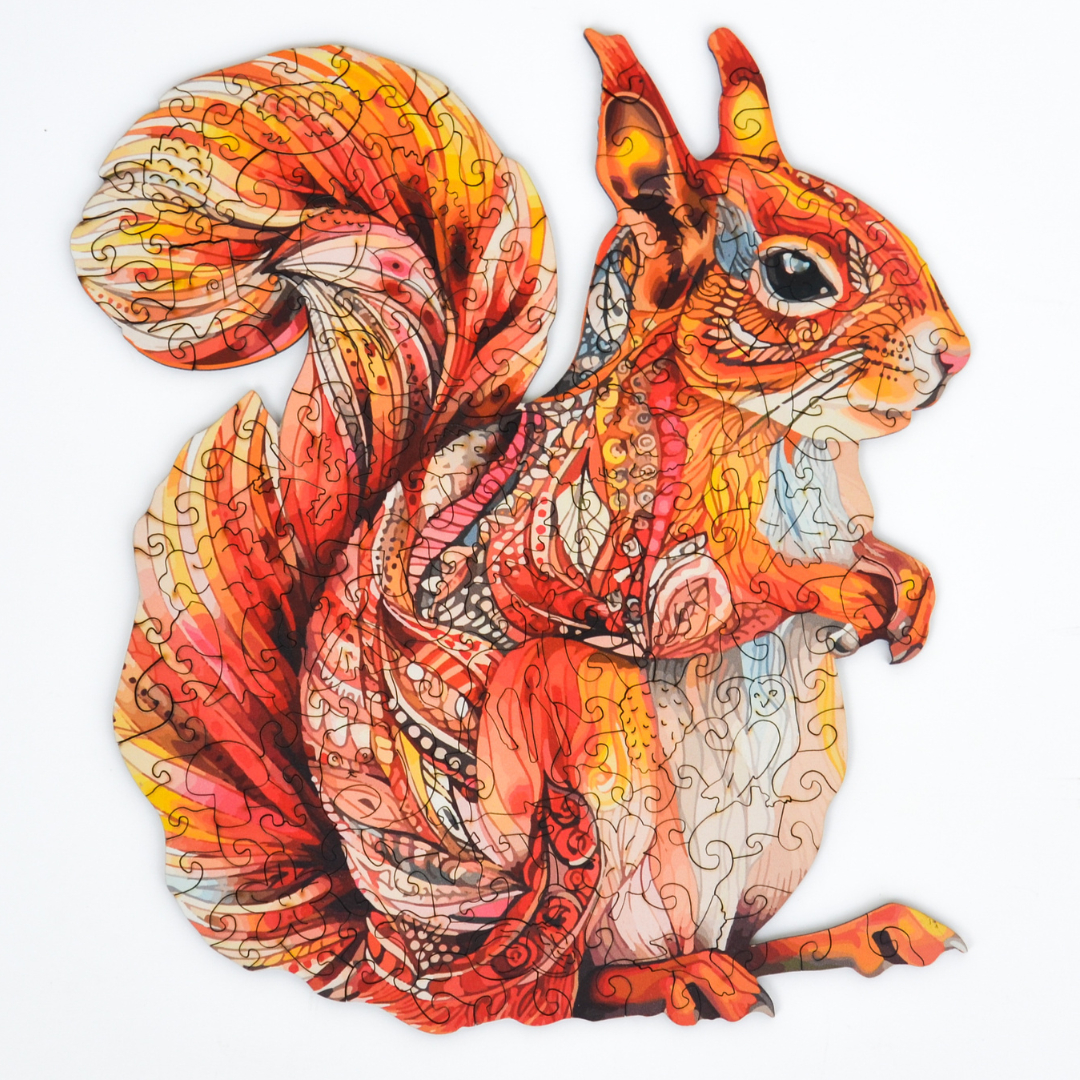 Drewniane puzzle dla dorosłych Urocza Wiewiórka 159 elementów Średnie Elementy w kształcie zwierząt Drewno cięte laserowo 29 x 21 cm