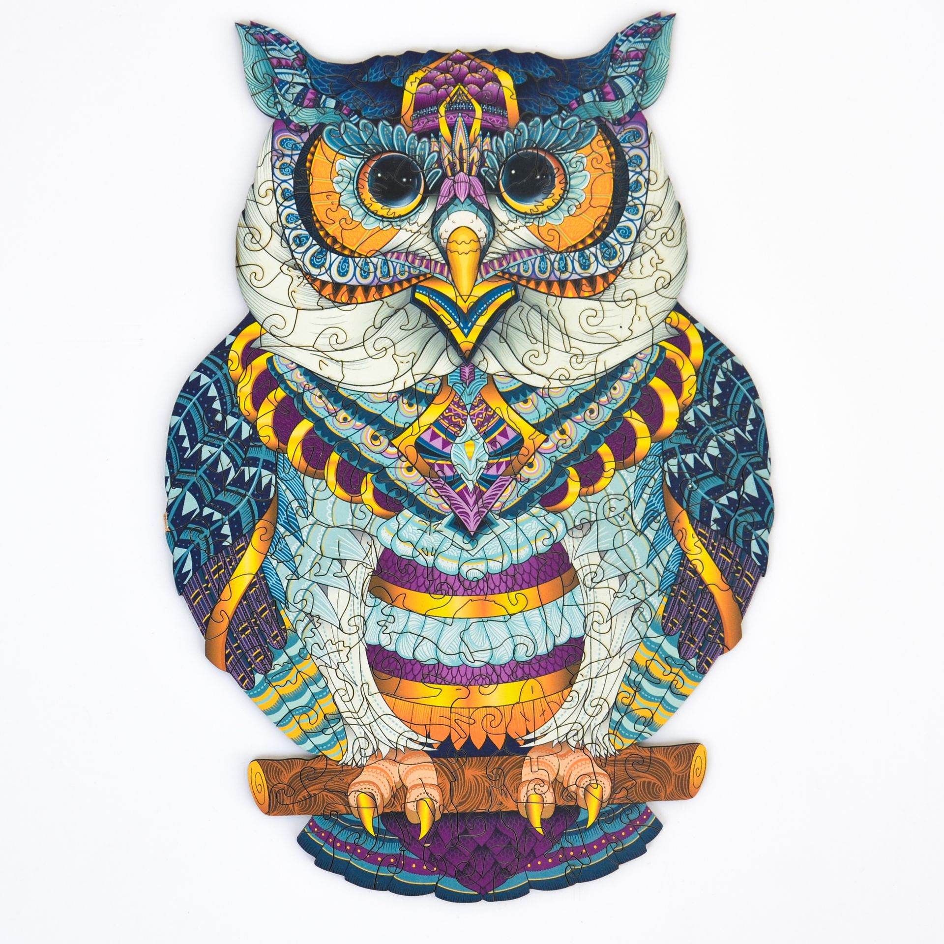 Drewniane puzzle dla dorosłych Kosmiczna sowa 109 elementów Małe Elementy w kształcie zwierząt Drewno cięte laserowo 21 x 15 cm Lubiwood