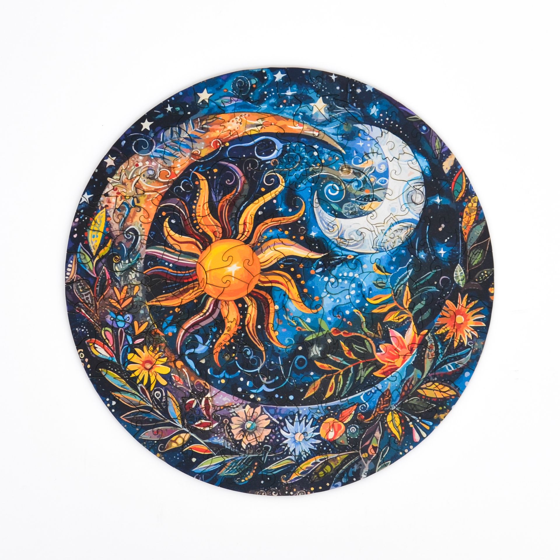 Drewniane puzzle dla dorosłych Kwiatowa Noc Mandala 150 elementów Średnie Elementy fantazyjne Drewno cięte laserowo 29 x 21 cm Lubiwood