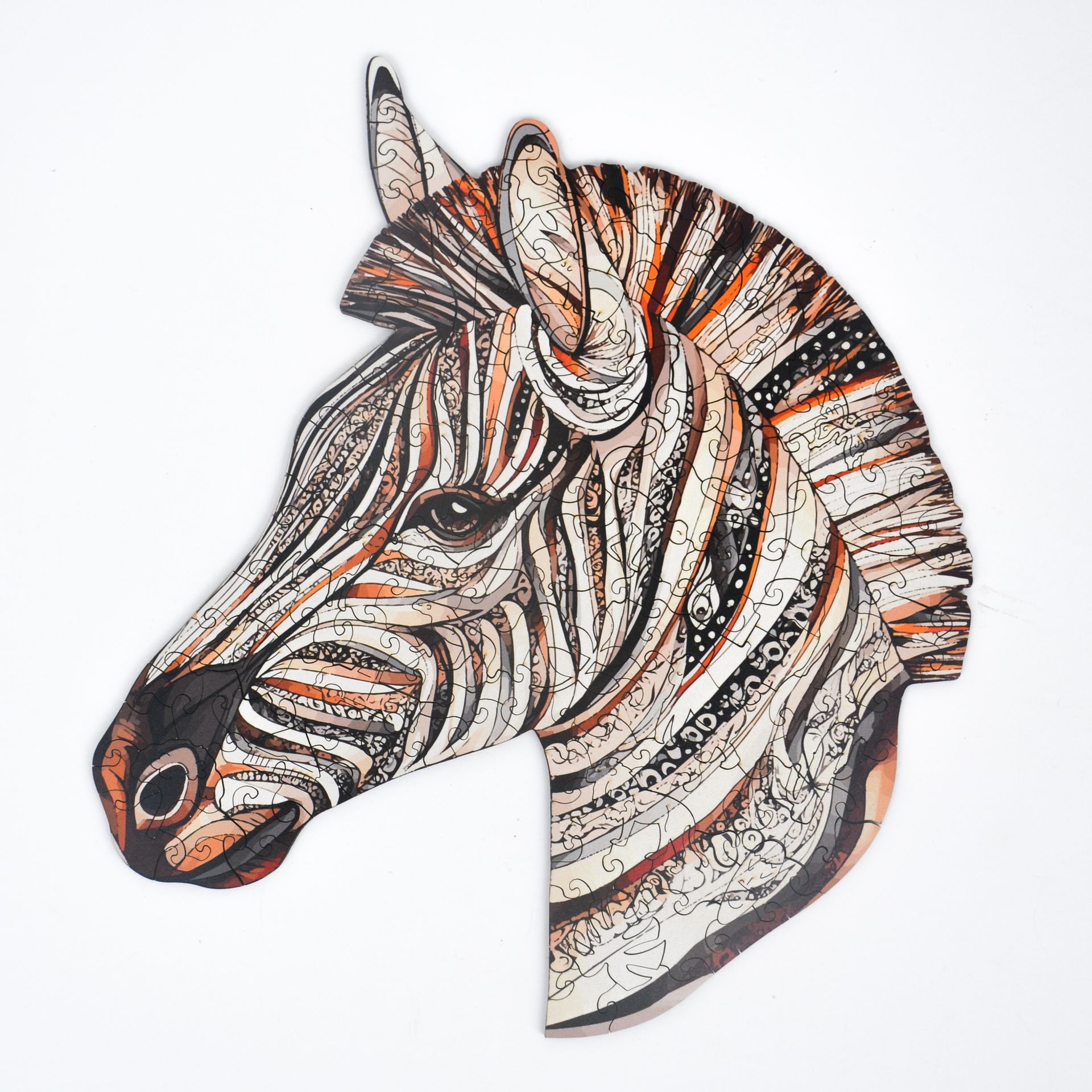 Drewniane puzzle Lubiwood Pasiasta Zebra dla dorosłych, unikalne elementy w kształcie zwierząt, premium, wycinane laserowo z prawdziwego drewna