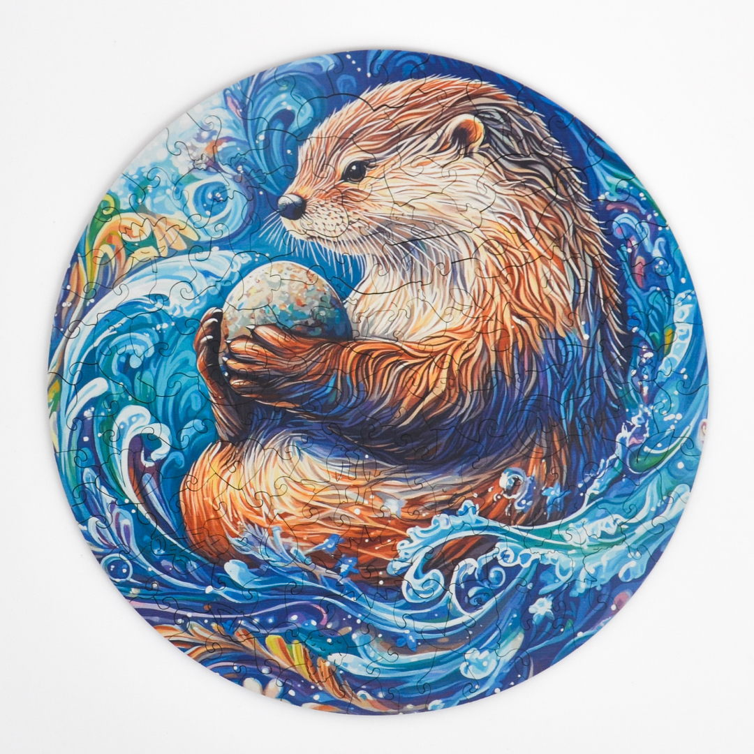 Drewniane puzzle dla dorosłych Wydra Wodna 167 elementów Średnie Elementy w kształcie zwierząt Drewno cięte laserowo 29 x 21 cm Lubiwood