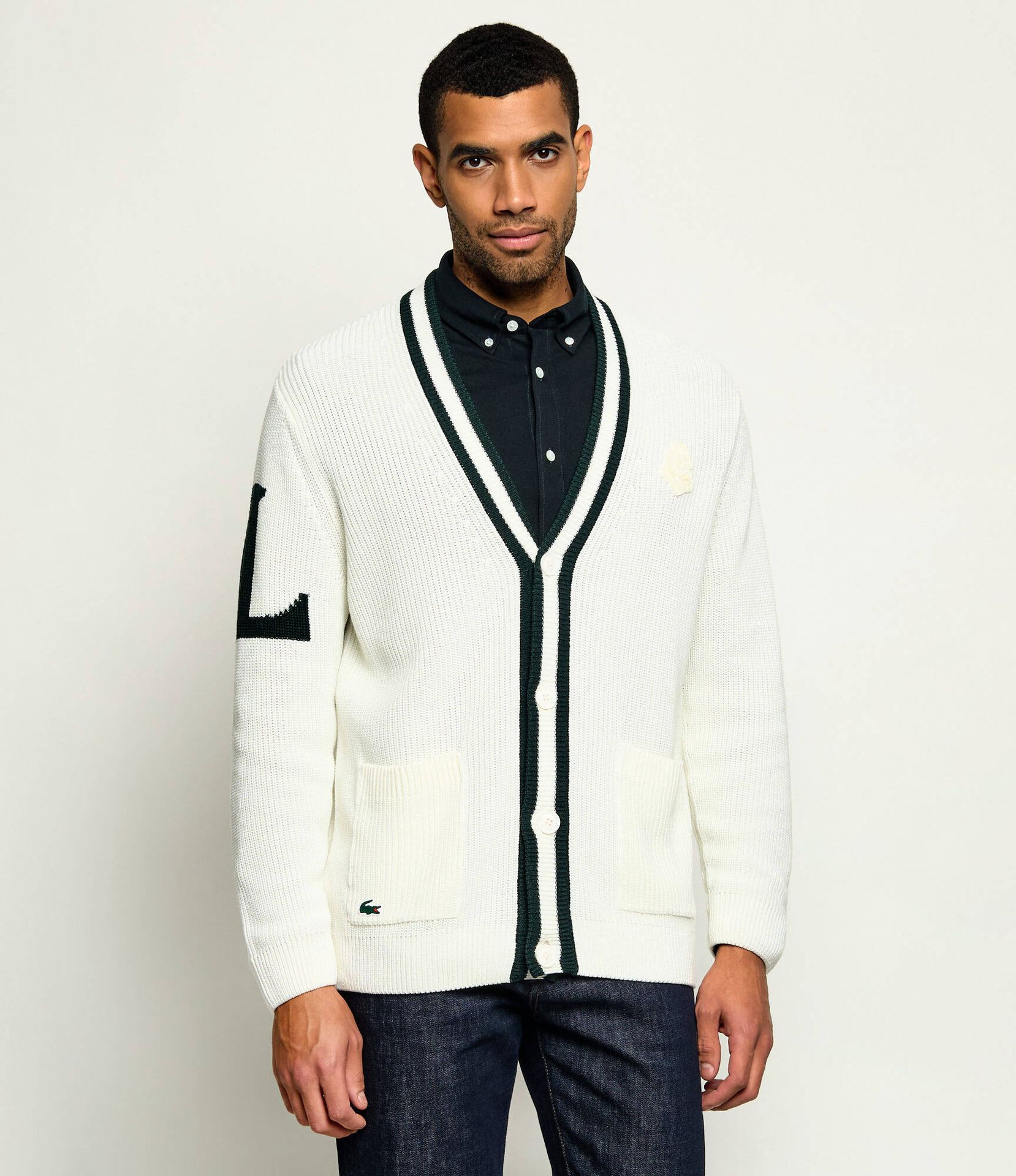 Lacoste Kardigan Relaxed fit z dodatkiem wełny