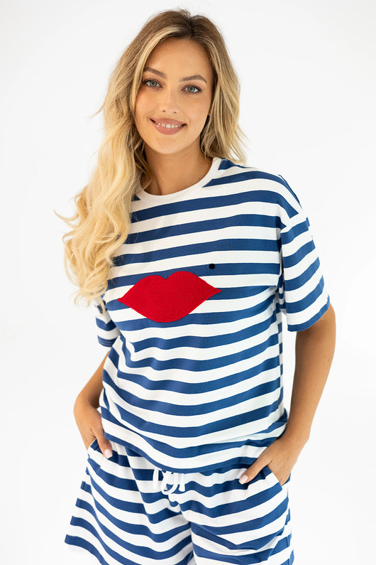 Bluzka Joy Usta Szerokie Paski Classic Blue