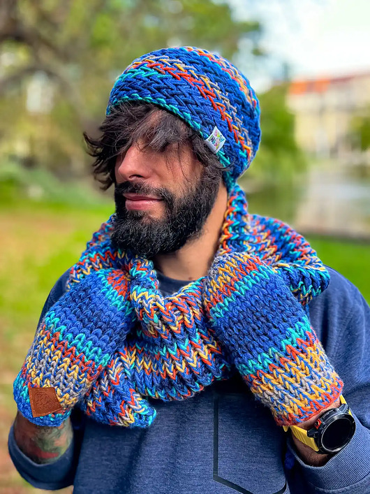 Męski komin ręcznie robiony Merino 50% Górski potok