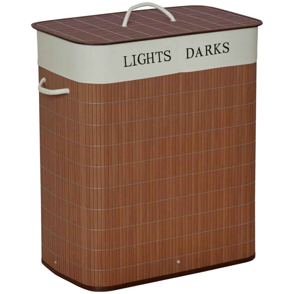 Kosz na pranie 100L Homcom 52x32x63cm, brązowo-biały