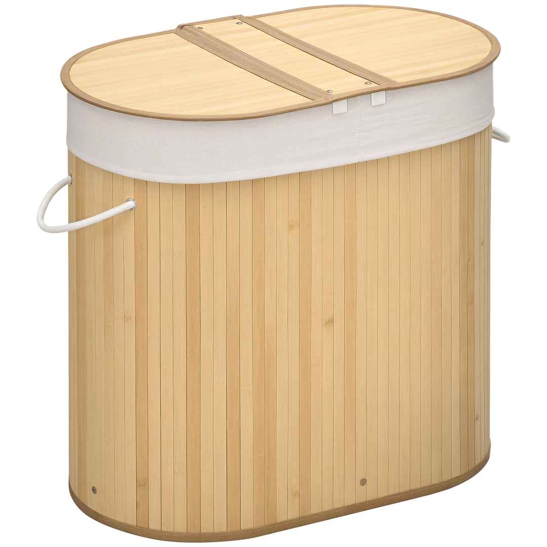 Kosz na pranie 100L Homcom 62,5x37x60,5cm, jasnobrązowy/biały