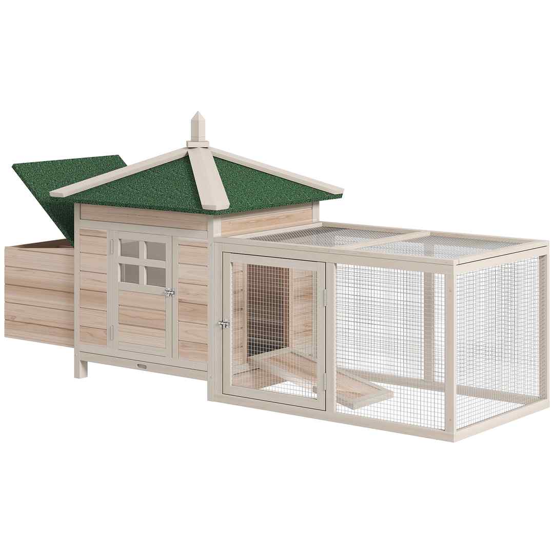 PawHut Kurnik 196x76x97cm, jasnobrązowy/zielony D51-092
