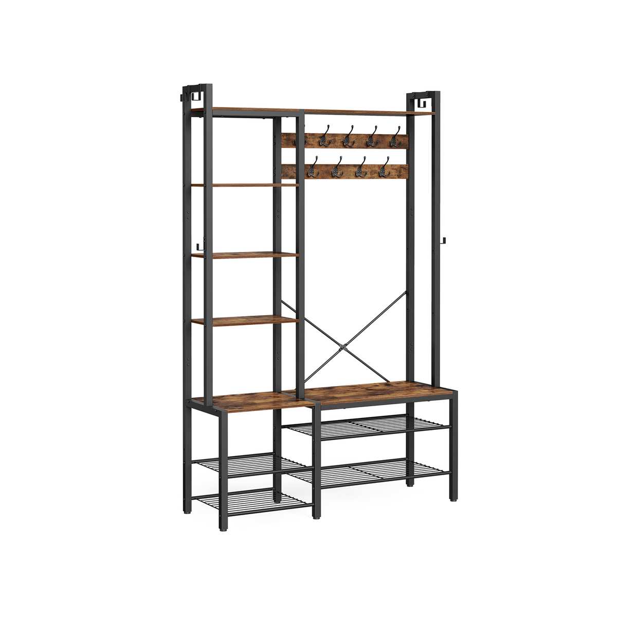 Wieszak na ubrania z ławką na buty 40x120x190cm, czarno-brązowy