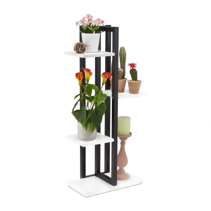 Stojak na kwiaty z 4 półkami 93x42,5x22,5cm, czarno-biały