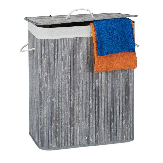 Kosz na pranie z 2 przegrodami 63x55x35cm, 95L, szaro-biały