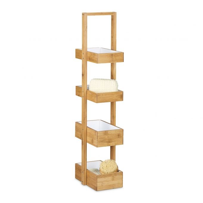 Półka łazienkowa z 4 koszykami 88,5x25,5x18,5cm, jasnobrązowo-biały